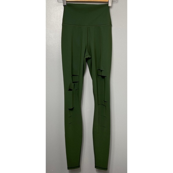 ALO YOGA Hunter Green Ripped Warrior Leggings - Picture 2 of 7